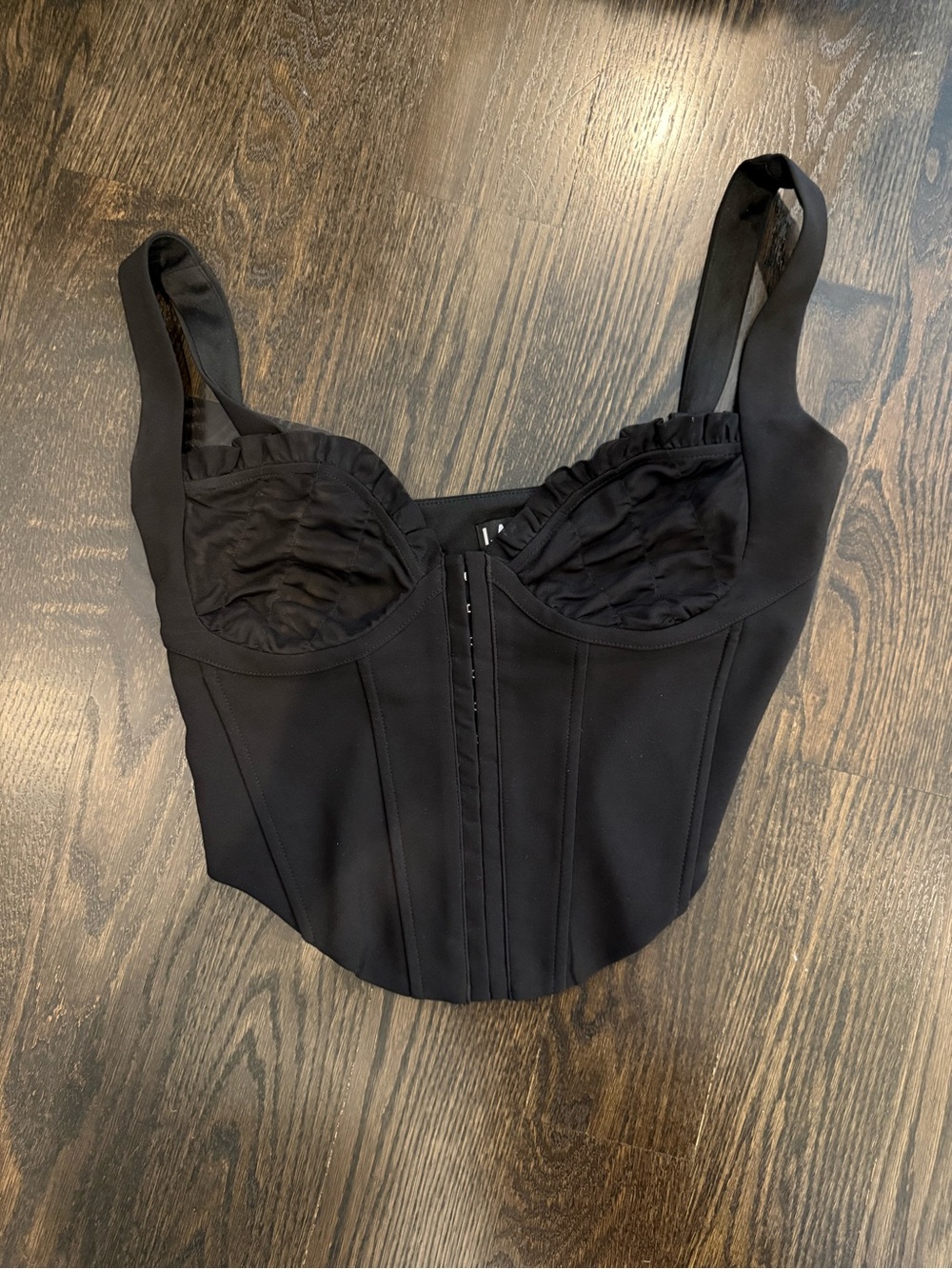 I.AM.GIA Black Corset Bustier Top with Ruffle Trim